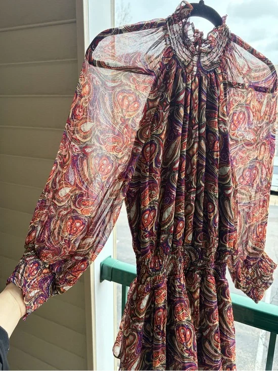 🆕 Gilner Farrar Paisley Maxi Dress Boho Long Sleeve Smocked Waist Flowy Size S - Picture 7 of 13